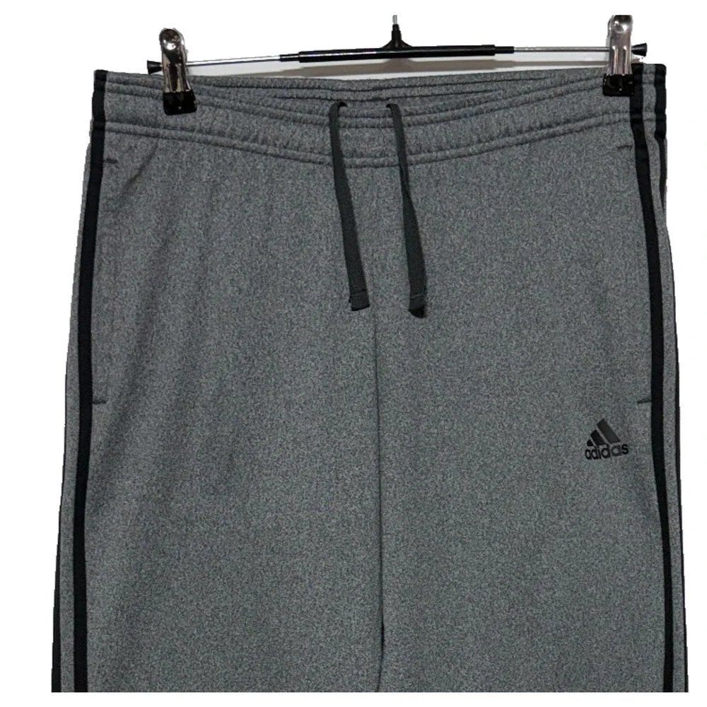 Adidas Track Pants Mens Medium Gray Side Stripes Elastic‎ Waist Measures 30X31